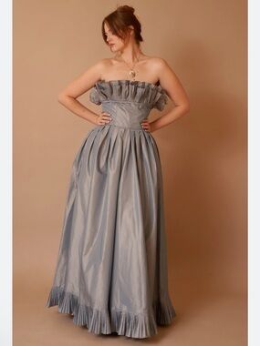 Victor Costa Strapless Iridescent Steel Gray Gown